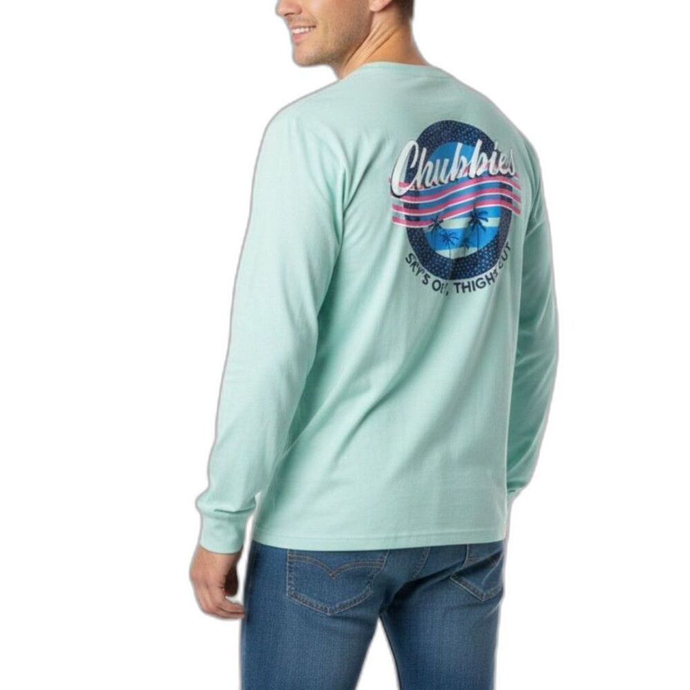 Chubbies Men's Aqua Blue Graphic Logo Design Pocket LS Crewneck T-Shirt Size XL